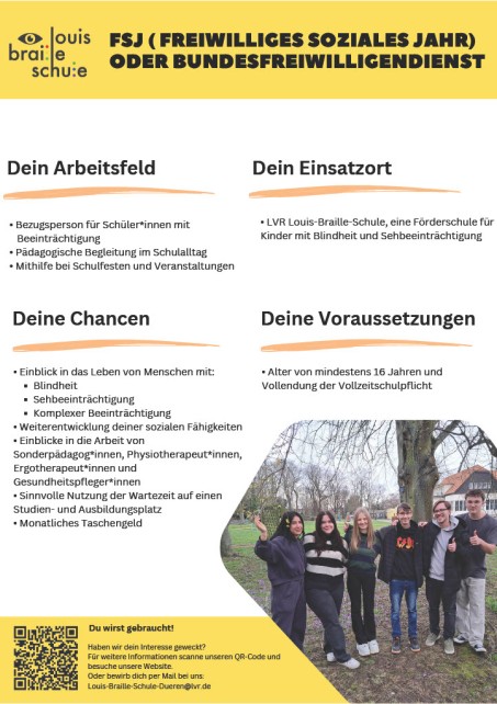 Informationen zum FSJ und BFD an der LBS. Alle Informationen finden sie auch auf der Seite FSJ/BFD