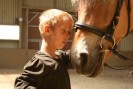 Schülerin beim Schulreiten Auge in Auge mit dem Pferd