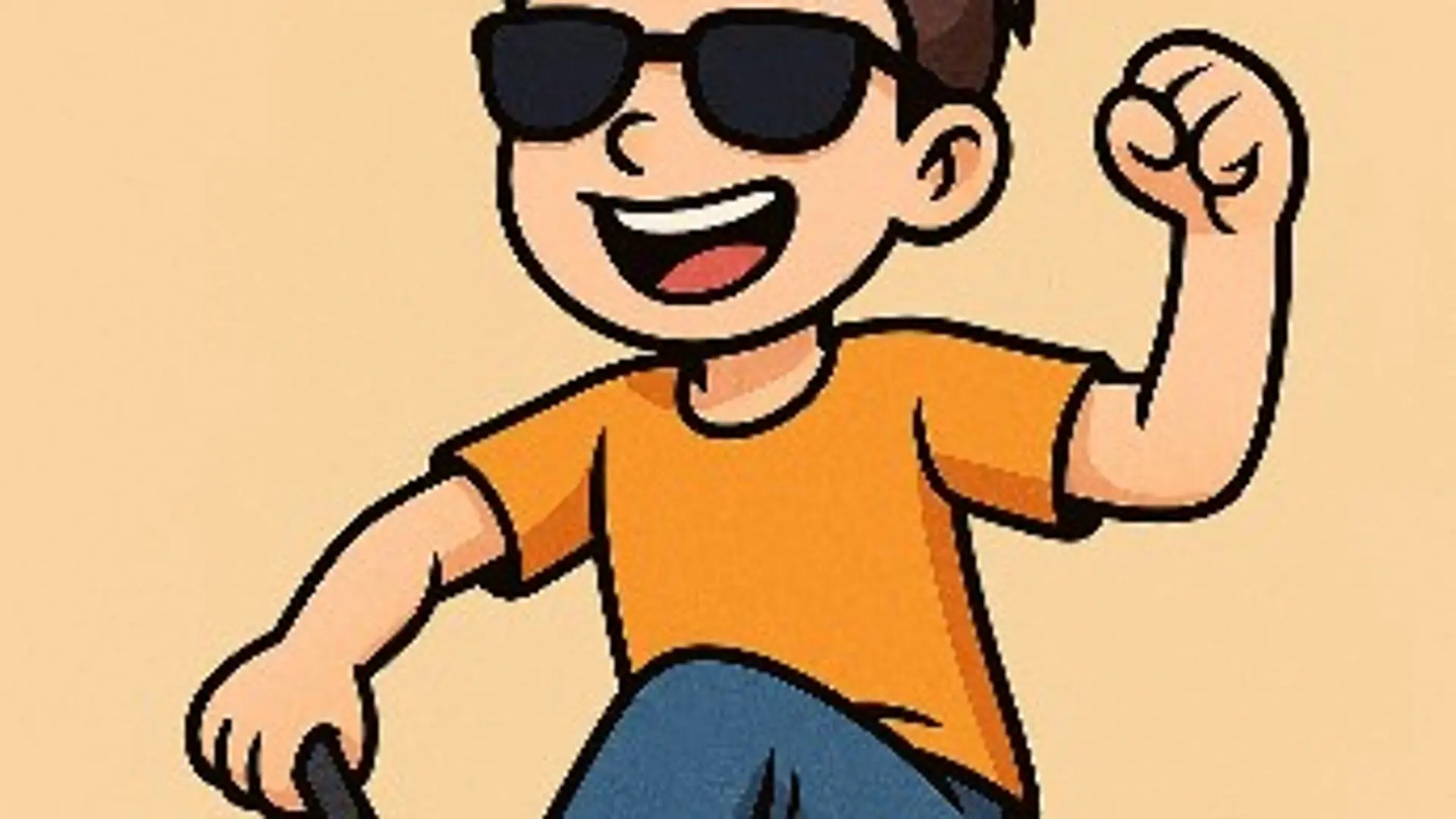 Eine Grafik von einem blinden Schüler der fröhlich mit einem Stock läuft bzw. tanzt