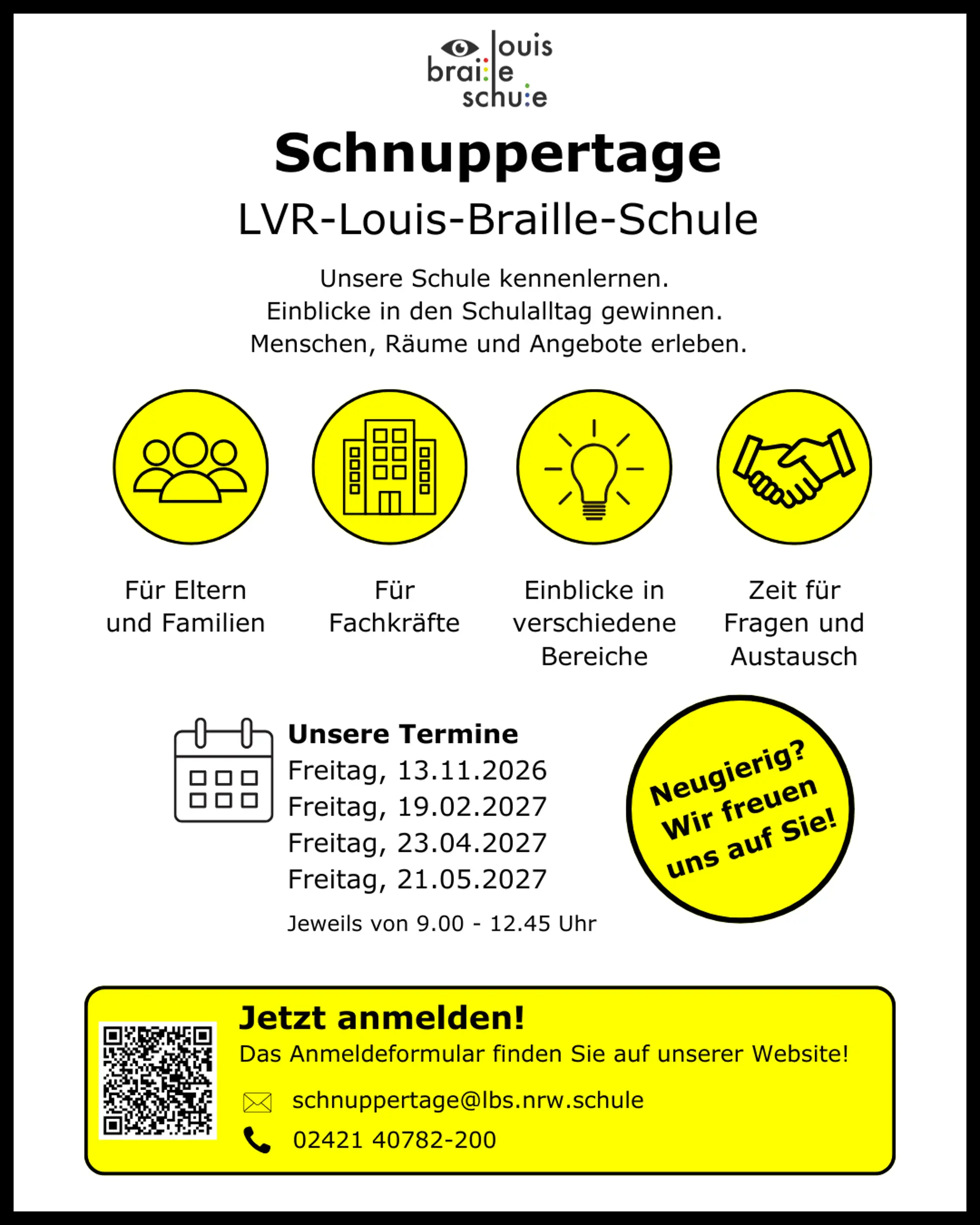 Bild vom Flyer der Schnuppertage mit wichtigen Informationen. Diese sind auch im Text beschrieben.